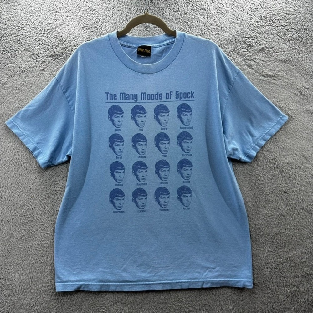 Star Trek The Many Moods of Spock Graphic T-Shirt Light Blue Mens XL 2011 CBS